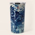 Ogiya Uchi Hanaogi by Utagawa Kuniyoshi 1798-1861 Ukiyo-e Style Floral Fashion Dress Dark Navy Blue Travel Mug Gallery Image 1