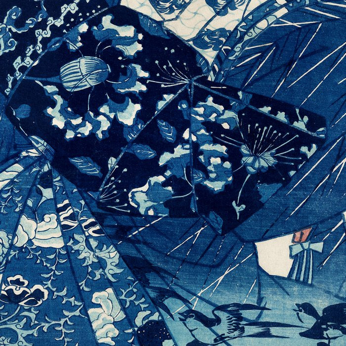 Ogiya Uchi Hanaogi by Utagawa Kuniyoshi 1798-1861 Ukiyo-e Style Floral Fashion Dress Dark Navy Blue Coffee Mug Gallery Image 2