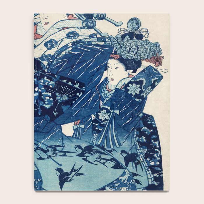 Ogiya Uchi Hanaogi by Utagawa Kuniyoshi 1798-1861 Ukiyo-e Style Floral Fashion Dress Dark Navy Blue Notebook Gallery Image 4