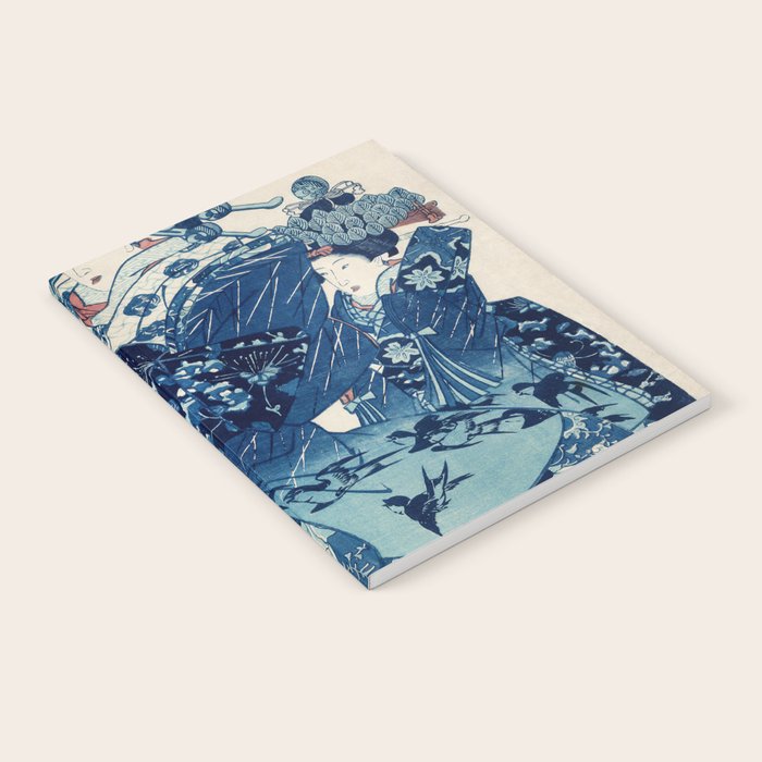 Ogiya Uchi Hanaogi by Utagawa Kuniyoshi 1798-1861 Ukiyo-e Style Floral Fashion Dress Dark Navy Blue Notebook Gallery Image 2