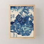 Ogiya Uchi Hanaogi by Utagawa Kuniyoshi 1798-1861 Ukiyo-e Style Floral Fashion Dress Dark Navy Blue Mini Art Print Gallery Image 1