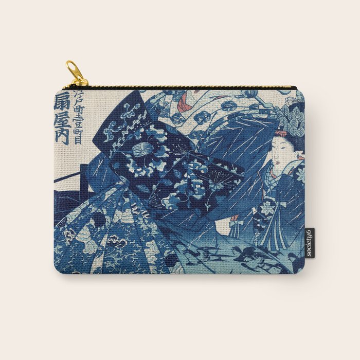 Ogiya Uchi Hanaogi by Utagawa Kuniyoshi 1798-1861 Ukiyo-e Style Floral Fashion Dress Dark Navy Blue Carry All Pouch Gallery Image 1