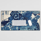 Ogiya Uchi Hanaogi by Utagawa Kuniyoshi 1798-1861 Ukiyo-e Style Floral Fashion Dress Dark Navy Blue Desk Mat Gallery Image 1