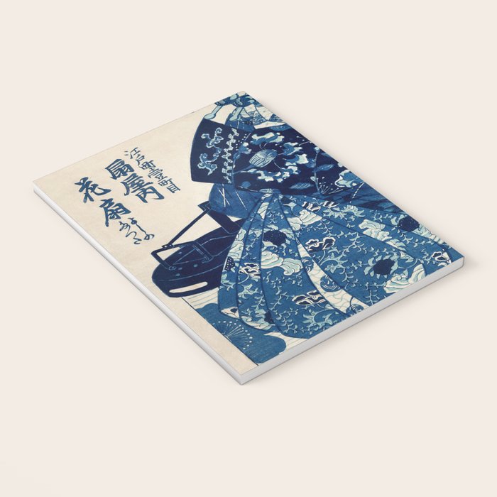 Ogiya Uchi Hanaogi by Utagawa Kuniyoshi 1798-1861 Ukiyo-e Style Floral Fashion Dress Dark Navy Blue Notebook Gallery Image 3