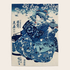 Ogiya Uchi Hanaogi by Utagawa Kuniyoshi 1798-1861 Ukiyo-e Style Floral Fashion Dress Dark Navy Blue Poster Gallery Image 4