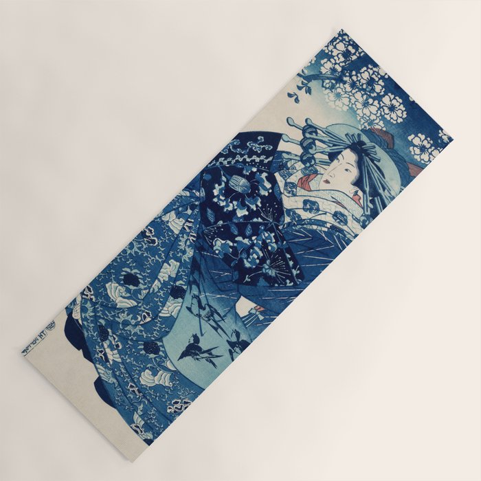 Ogiya Uchi Hanaogi by Utagawa Kuniyoshi 1798-1861 Ukiyo-e Style Floral Fashion Dress Dark Navy Blue Yoga Mat Gallery Image 1