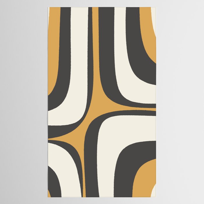 Retro Groove Pattern in Charcoal Grey, Muted Mustard Gold, and Cream  Tablecloth Gallery Image 2