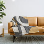 Retro Groove Pattern in Charcoal Grey, Muted Mustard Gold, and Cream  Throw Blanket Gallery Image 1