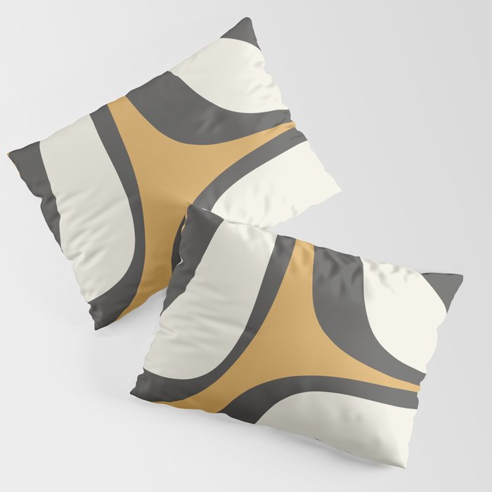 Retro Groove Pattern in Charcoal Grey, Muted Mustard Gold, and Cream  Pillow Sham Gallery Image 3