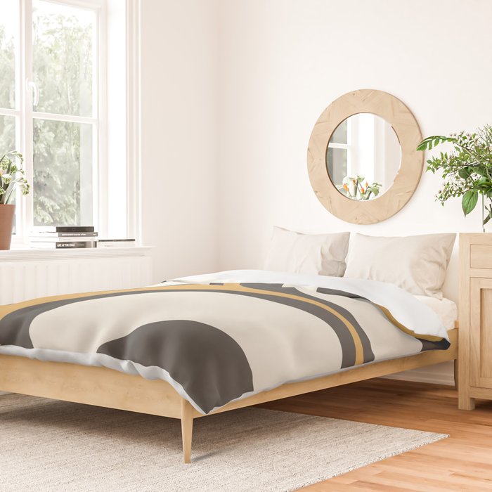 Retro Groove Pattern in Charcoal Grey, Muted Mustard Gold, and Cream  Duvet Cover Gallery Image 2