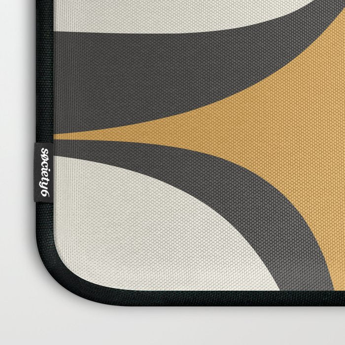 Retro Groove Pattern in Charcoal Grey, Muted Mustard Gold, and Cream  Laptop Sleeve Gallery Image 3