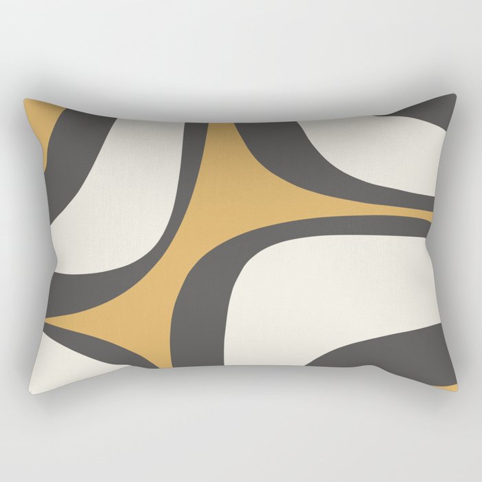 Retro Groove Pattern in Charcoal Grey, Muted Mustard Gold, and Cream  Rectangular Pillow Gallery Image 1