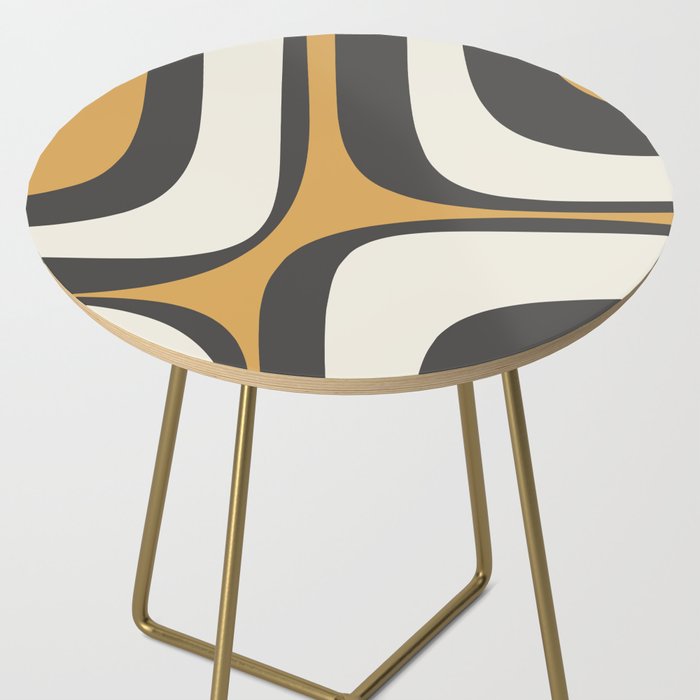 Retro Groove Pattern in Charcoal Grey, Muted Mustard Gold, and Cream  Side Table Gallery Image 2