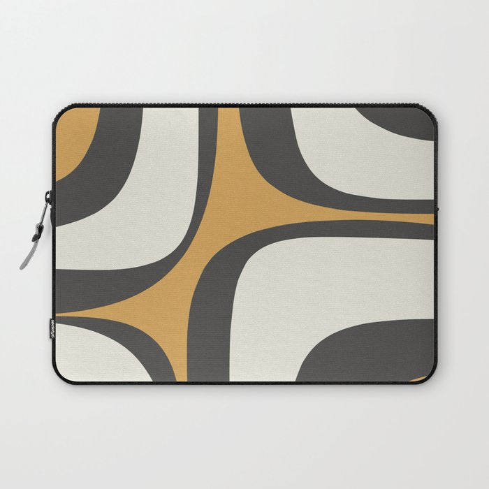 Retro Groove Pattern in Charcoal Grey, Muted Mustard Gold, and Cream  Laptop Sleeve Gallery Image 1