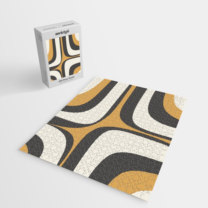 Retro Groove Pattern in Charcoal Grey, Muted Mustard Gold, and Cream  Jigsaw Puzzle Gallery Image 2