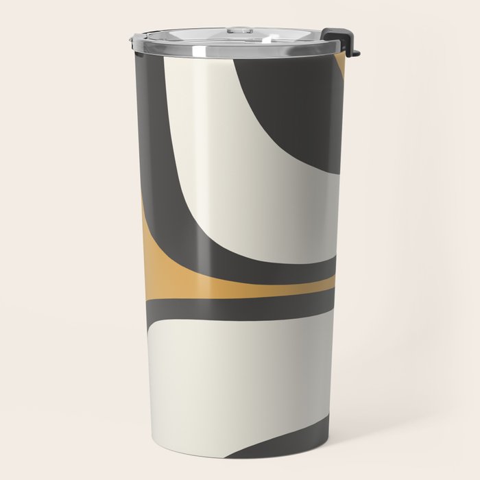 Retro Groove Pattern in Charcoal Grey, Muted Mustard Gold, and Cream  Travel Mug Gallery Image 2