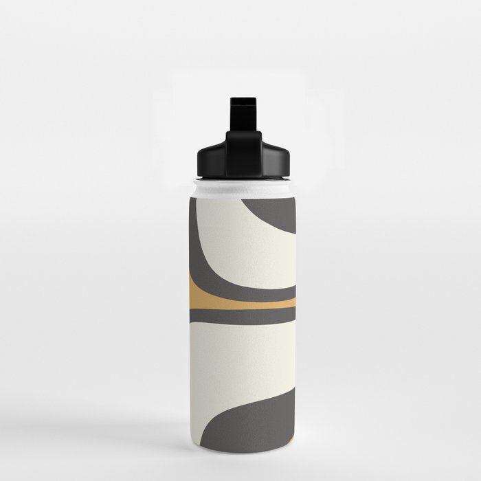 Retro Groove Pattern in Charcoal Grey, Muted Mustard Gold, and Cream  Water Bottle Gallery Image 2