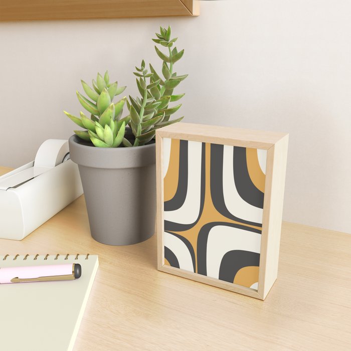 Retro Groove Pattern in Charcoal Grey, Muted Mustard Gold, and Cream  Mini Art Print Gallery Image 2