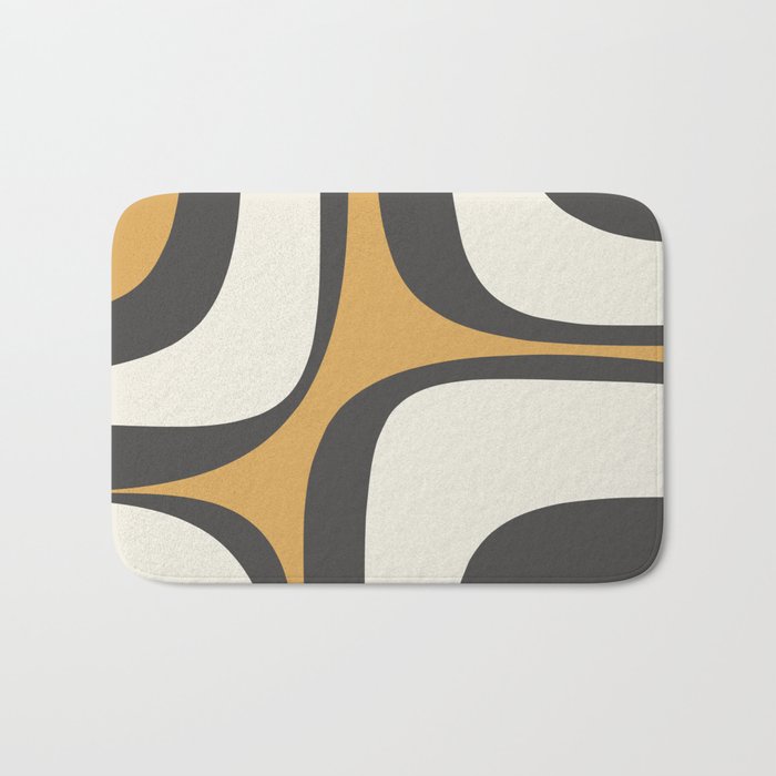 Retro Groove Pattern in Charcoal Grey, Muted Mustard Gold, and Cream  Bath Mat Gallery Image 1