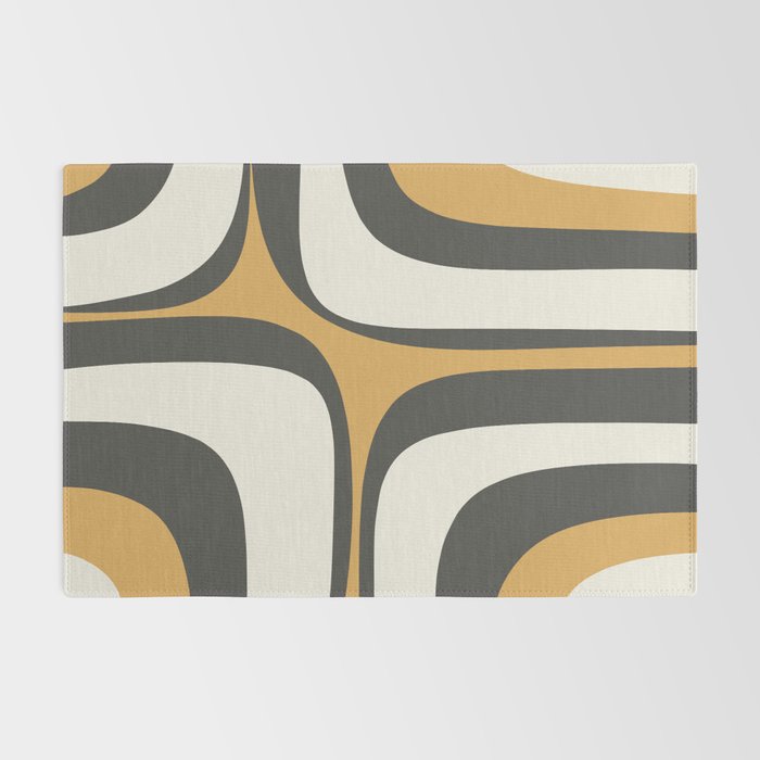 Retro Groove Pattern in Charcoal Grey, Muted Mustard Gold, and Cream  Rug Gallery Image 2