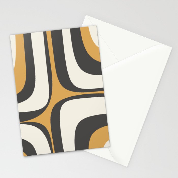 Retro Groove Pattern in Charcoal Grey, Muted Mustard Gold, and Cream  Stationery Card Gallery Image 2