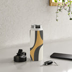 Retro Groove Pattern in Charcoal Grey, Muted Mustard Gold, and Cream  Water Bottle Gallery Image 4