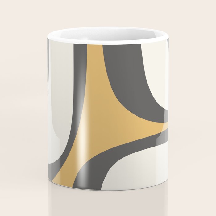 Retro Groove Pattern in Charcoal Grey, Muted Mustard Gold, and Cream  Coffee Mug Gallery Image 4