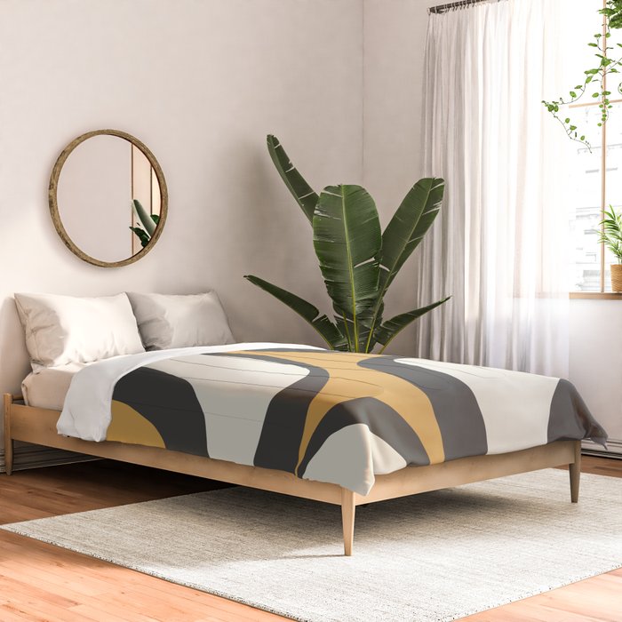 Retro Groove Pattern in Charcoal Grey, Muted Mustard Gold, and Cream  Comforter Gallery Image 2