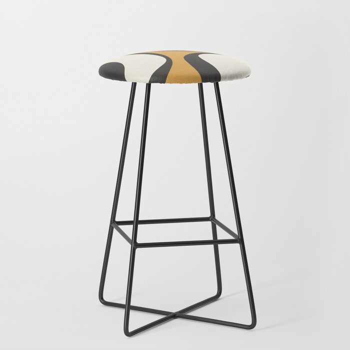 Retro Groove Pattern in Charcoal Grey, Muted Mustard Gold, and Cream  Stool Gallery Image 1