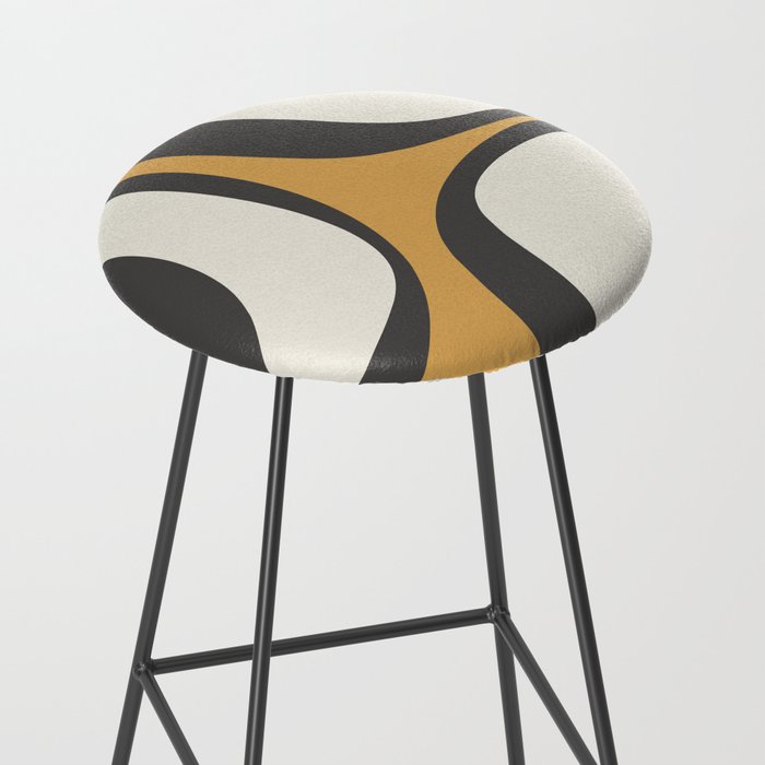 Retro Groove Pattern in Charcoal Grey, Muted Mustard Gold, and Cream  Stool Gallery Image 2