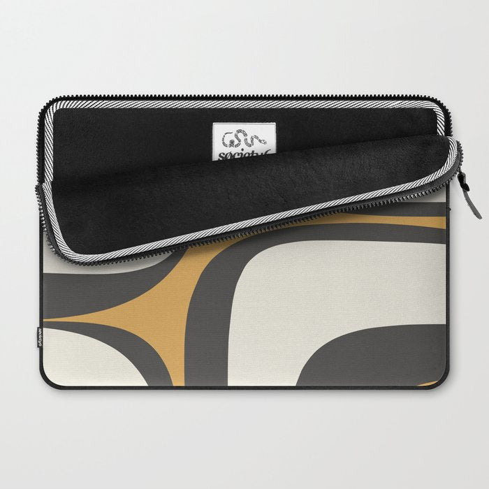 Retro Groove Pattern in Charcoal Grey, Muted Mustard Gold, and Cream  Laptop Sleeve Gallery Image 2