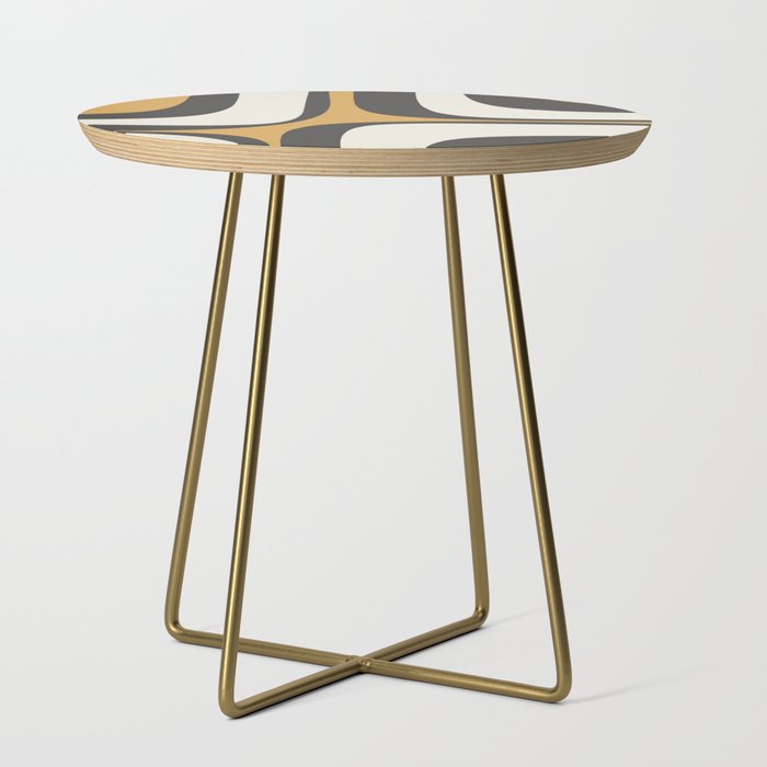 Retro Groove Pattern in Charcoal Grey, Muted Mustard Gold, and Cream  Side Table Gallery Image 1