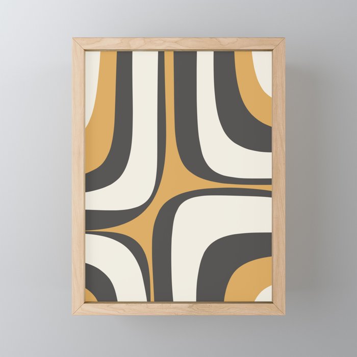 Retro Groove Pattern in Charcoal Grey, Muted Mustard Gold, and Cream  Mini Art Print Gallery Image 1