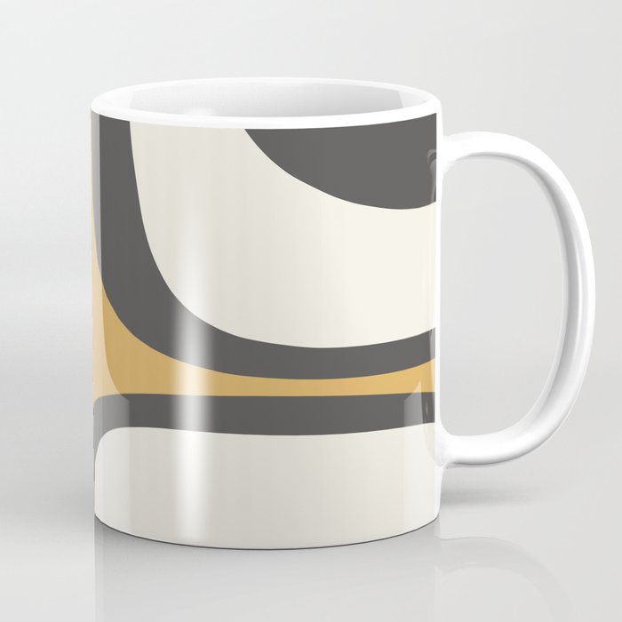 Retro Groove Pattern in Charcoal Grey, Muted Mustard Gold, and Cream  Coffee Mug Gallery Image 1