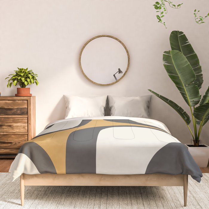 Retro Groove Pattern in Charcoal Grey, Muted Mustard Gold, and Cream  Comforter Gallery Image 3