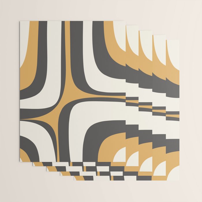 Retro Groove Pattern in Charcoal Grey, Muted Mustard Gold, and Cream  Wrapping Paper Gallery Image 3