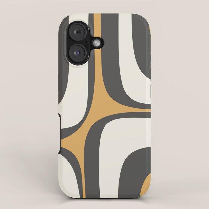 Retro Groove Pattern in Charcoal Grey, Muted Mustard Gold, and Cream  iPhone Case Gallery Image 1