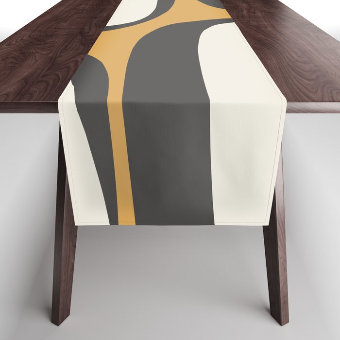 Retro Groove Pattern in Charcoal Grey, Muted Mustard Gold, and Cream  Table Runner Gallery Image 1