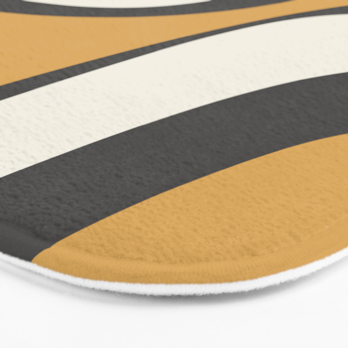Retro Groove Pattern in Charcoal Grey, Muted Mustard Gold, and Cream  Bath Mat Gallery Image 3