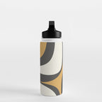 Retro Groove Pattern in Charcoal Grey, Muted Mustard Gold, and Cream  Water Bottle Gallery Image 3