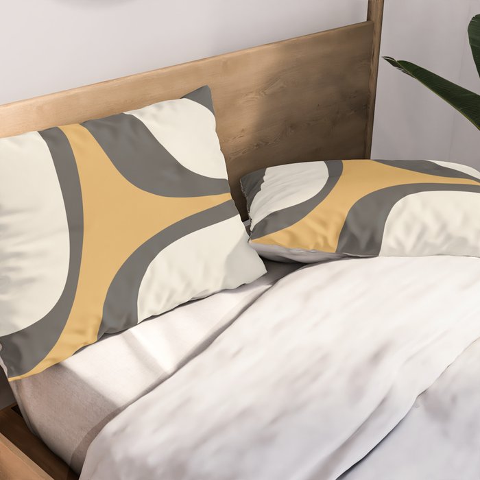 Retro Groove Pattern in Charcoal Grey, Muted Mustard Gold, and Cream  Pillow Sham Gallery Image 2