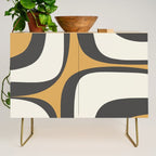 Retro Groove Pattern in Charcoal Grey, Muted Mustard Gold, and Cream  Credenza Gallery Image 1