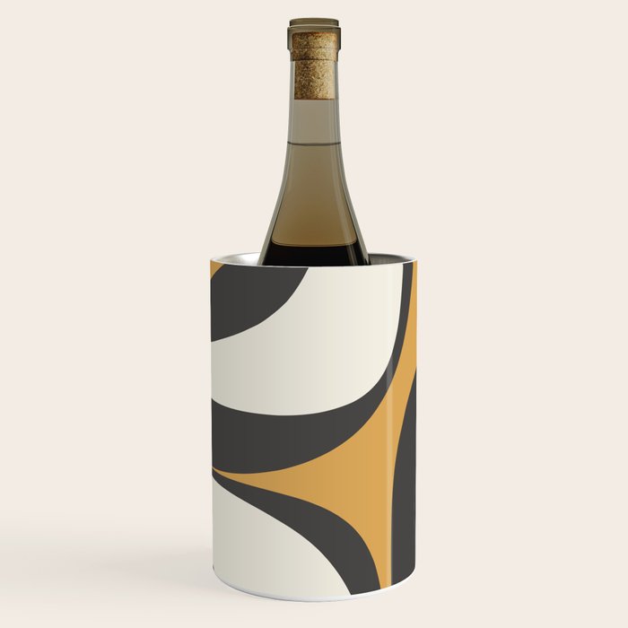 Retro Groove Pattern in Charcoal Grey, Muted Mustard Gold, and Cream  Wine Chiller Gallery Image 2