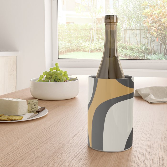 Retro Groove Pattern in Charcoal Grey, Muted Mustard Gold, and Cream  Wine Chiller Gallery Image 4