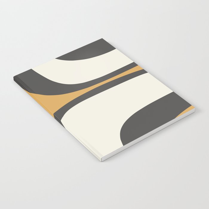 Retro Groove Pattern in Charcoal Grey, Muted Mustard Gold, and Cream  Notebook Gallery Image 1