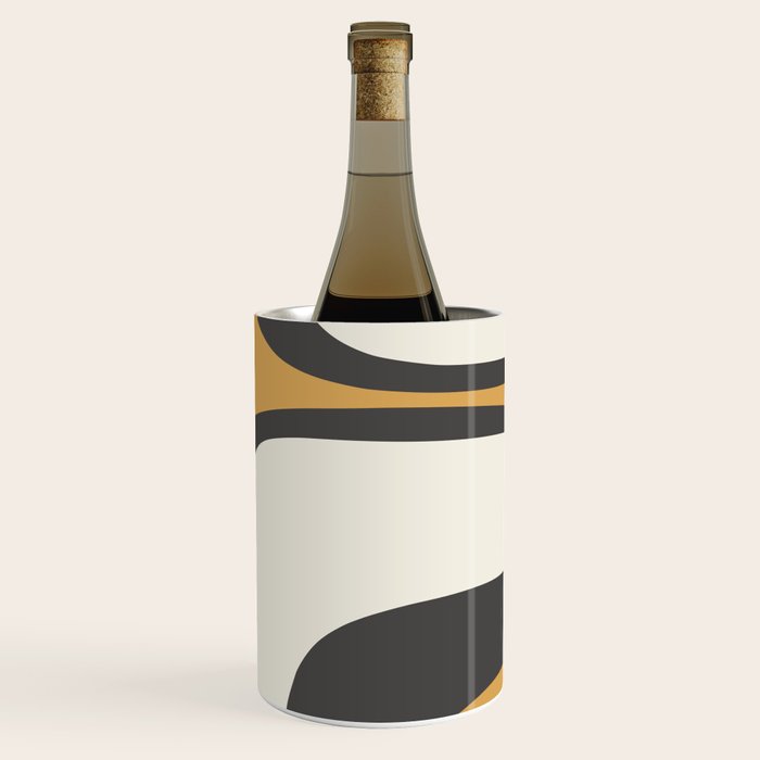 Retro Groove Pattern in Charcoal Grey, Muted Mustard Gold, and Cream  Wine Chiller Gallery Image 3