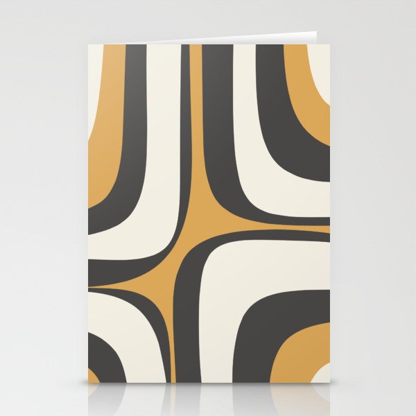 Retro Groove Pattern in Charcoal Grey, Muted Mustard Gold, and Cream  Stationery Card Gallery Image 2