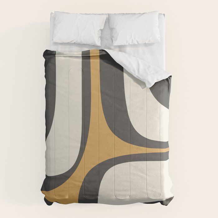 Retro Groove Pattern in Charcoal Grey, Muted Mustard Gold, and Cream  Comforter Gallery Image 1