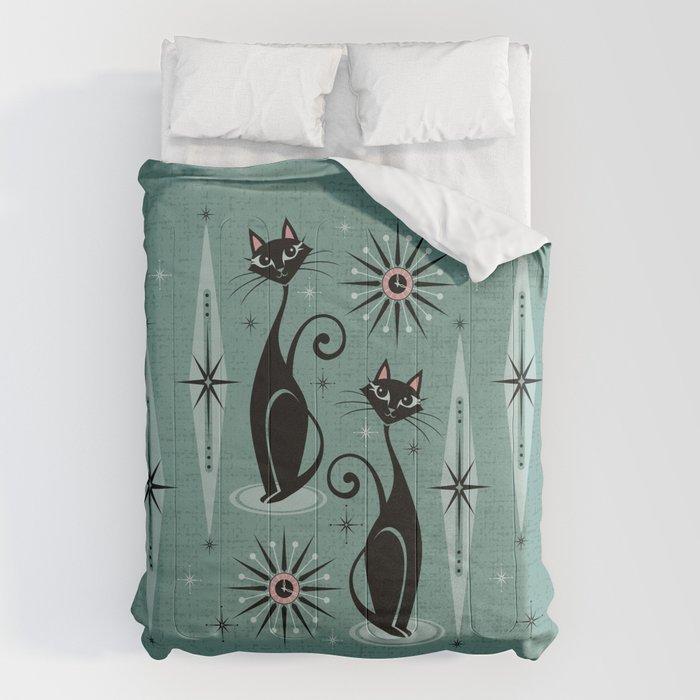 Mid Century Cats and Clocks -Spearmint Custom©studioxtine Comforter Gallery Image 6