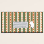 Cottage Stripes and Flowers Pattern in Olive Orange Beige Desk Mat Gallery Image 1
